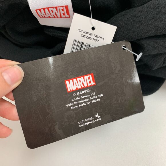 Marvel Hoodie Womens L Large Black Patch Logo Pullover Fleece Sweatshirt New - Picture 13 of 15